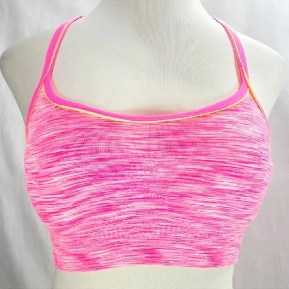 SMALL Everlast Wire Free Padded Racerback Sports Bra Fuschia Sun Space Dyed NWT